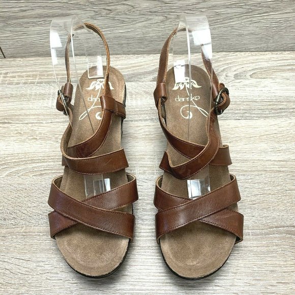Dansko Frida Slingback Wedge Sandal Antique Brown Leather Strap Sz EU 41 US 10.5 - Picture 3 of 8